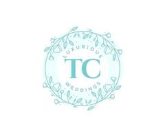 TC Initials letter Wedding monogram logos template, hand drawn modern minimalistic and floral templates for Invitation cards, Save the Date, elegant identity. vector