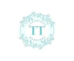 TT Initials letter Wedding monogram logos template, hand drawn modern minimalistic and floral templates for Invitation cards, Save the Date, elegant identity. vector