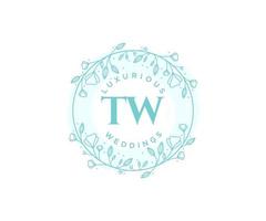 TW Initials letter Wedding monogram logos template, hand drawn modern minimalistic and floral templates for Invitation cards, Save the Date, elegant identity. vector