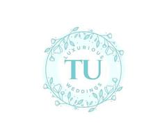 TU Initials letter Wedding monogram logos template, hand drawn modern minimalistic and floral templates for Invitation cards, Save the Date, elegant identity. vector