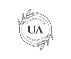 UA Initials letter Wedding monogram logos template, hand drawn modern minimalistic and floral templates for Invitation cards, Save the Date, elegant identity. vector