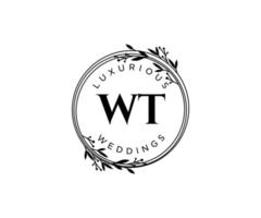 WT Initials letter Wedding monogram logos template, hand drawn modern minimalistic and floral templates for Invitation cards, Save the Date, elegant identity. vector