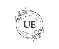 UE Initials letter Wedding monogram logos template, hand drawn modern minimalistic and floral templates for Invitation cards, Save the Date, elegant identity. vector