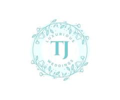 plantilla de logotipos de monograma de boda con letras iniciales tj, plantillas florales y minimalistas modernas dibujadas a mano para tarjetas de invitación, guardar la fecha, identidad elegante. vector