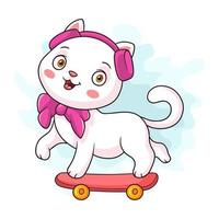 Beautiful cat cartoon playing skateboard vector