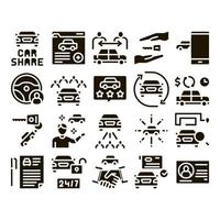 Car Sharing Business Glyph Set Vector