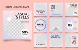 social media template banner fashion sale promotion in pink purple holographic gradient color vector