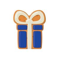 Gingerbread cookie biscuit decorated with colored icing in shape of gift box vector
