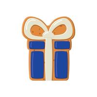 Gingerbread cookie biscuit decorated with colored icing in shape of gift box vector