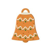 Gingerbread biscuit cookie decorated with colored icing in shape of bell vector
