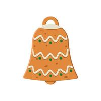 Gingerbread biscuit cookie decorated with colored icing in shape of bell vector