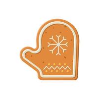 Gingerbread biscuit cookie decorated with colored icing in shape of mitten vector