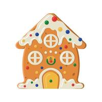 Gingerbread biscuit cookie decorated with colored icing in shape of house vector