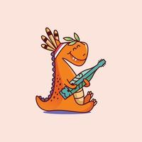 dino tocando instrumentos musicales tradicionales de la tribu dayak vector