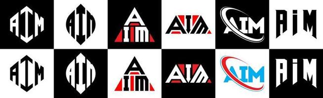 AIM letter logo design in six style. AIM polygon, circle, triangle, hexagon, flat and simple style with black and white color variation letter logo set in one artboard. AIM minimalist and classic logo vector