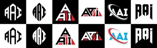 diseño de logotipo de letra aai en seis estilos. aai polígono, círculo, triángulo, hexágono, estilo plano y simple con logotipo de letra de variación de color blanco y negro en una mesa de trabajo. logotipo minimalista y clásico de aai vector