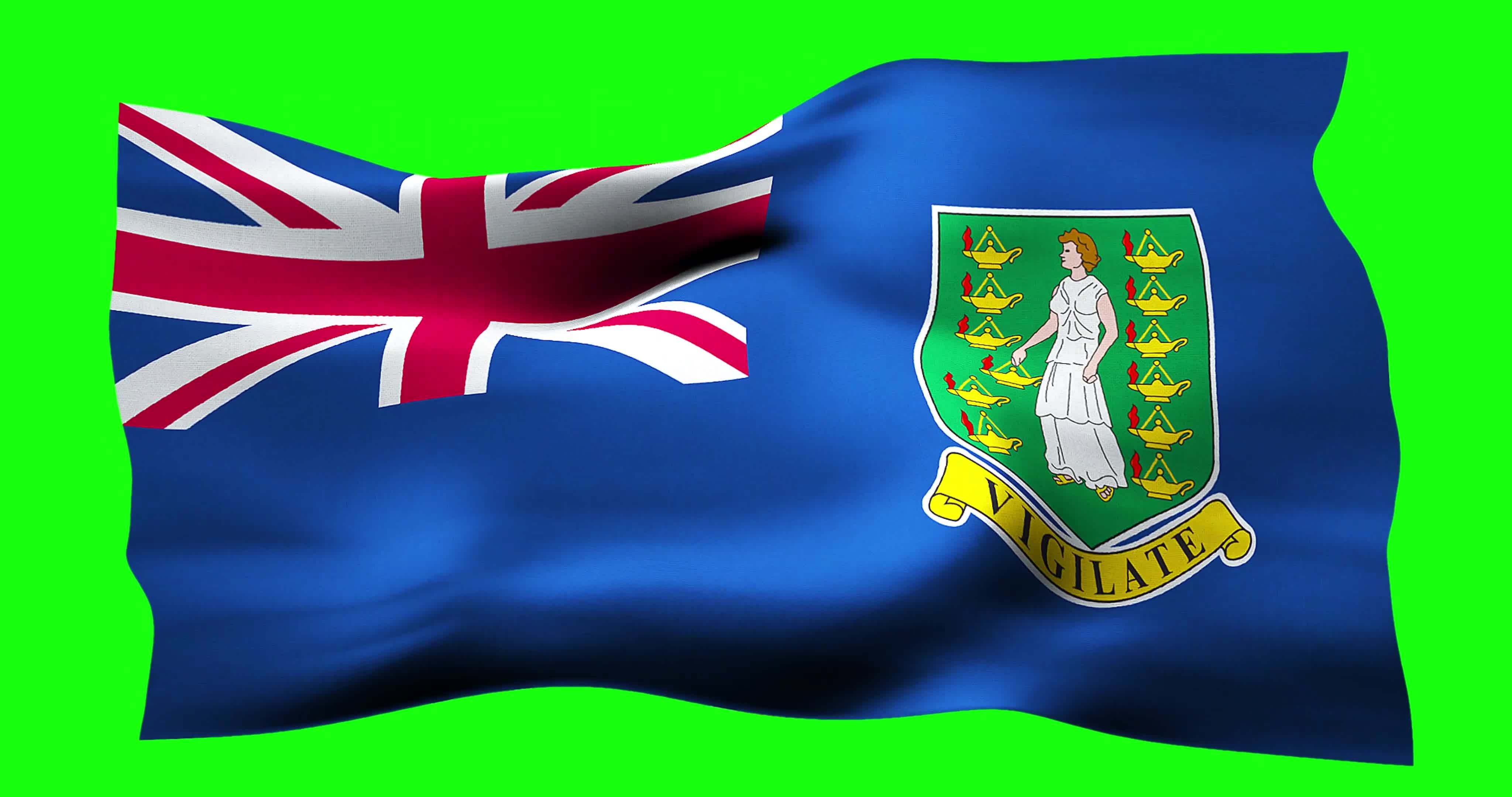 Flag of British Virgin Islands realistic waving on green screen