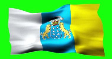 Flag of Canary Islands realistic waving on green screen. Seamless loop animation with high quality video