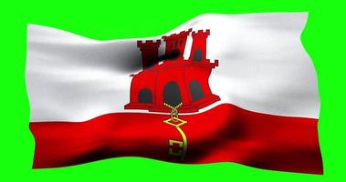 Flag of Gibraltar realistic waving on green screen. Seamless loop animation with high quality video