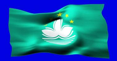 Flag of Macau realistic waving on blue screen. Seamless loop animation with high quality video