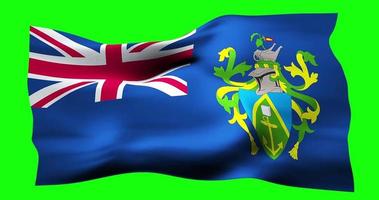 Flag of Pitcairn Islands realistic waving on green screen. Seamless loop animation with high quality video