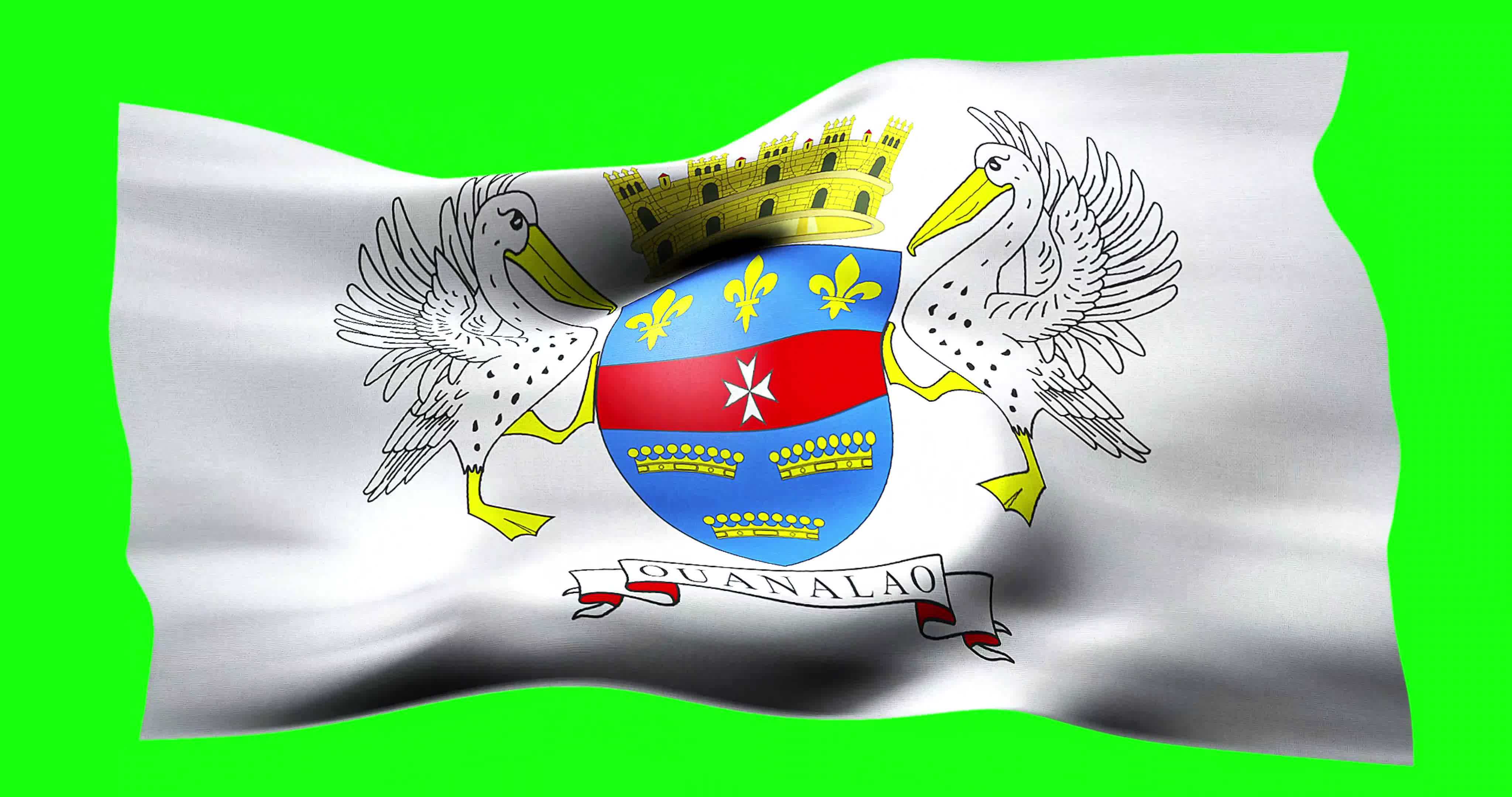 Flag of Saint Barthelemy realistic waving on green screen. Seamless