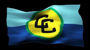 Flag of Caribbean Community realistic waving on transparent background. Seamless loop animation with high quality video