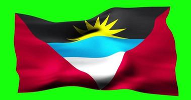 Flag of Antigua and Barbuda realistic waving on green screen. Seamless loop animation with high quality video