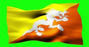 Flag of Bhutan realistic waving on green screen. Seamless loop animation with high quality video