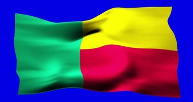 Flag of Benin realistic waving on blue screen. Seamless loop animation with high quality video