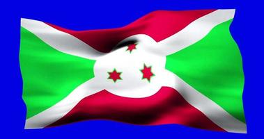 Flag of Burundi realistic waving on blue screen. Seamless loop animation with high quality video