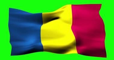 Flag of Chad realistic waving on green screen. Seamless loop animation with high quality video