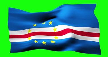 Flag of Cape Verde realistic waving on green screen. Seamless loop animation with high quality video