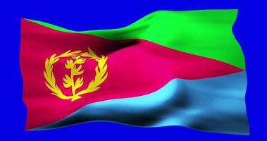 Flag of Eritrea realistic waving on blue screen. Seamless loop animation with high quality video