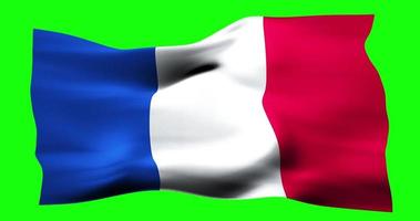 Flag of France realistic waving on green screen. Seamless loop animation with high quality video