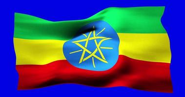 bandiera di Etiopia realistico agitando su verde schermo. senza soluzione di continuità ciclo continuo animazione con alto qualità video