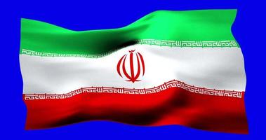 Flag of Iran realistic waving on blue screen. Seamless loop animation with high quality video