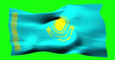 Flag of Kazakhstan realistic waving on green screen. Seamless loop animation with high quality video