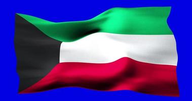 bandera de kuwait ondeando de forma realista en la pantalla azul. animación en bucle sin interrupciones con alta calidad video