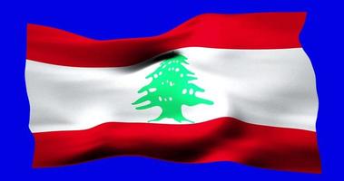 Flag of Lebanon realistic waving on blue screen. Seamless loop animation with high quality video
