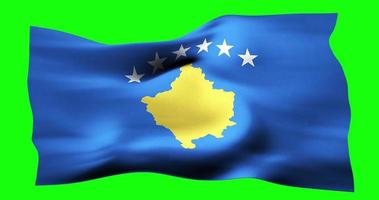 Flag of Kosovo realistic waving on green screen. Seamless loop animation with high quality video