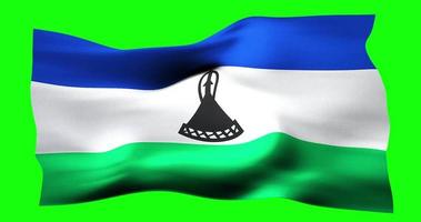 Flag of Lesotho realistic waving on green screen. Seamless loop animation with high quality video
