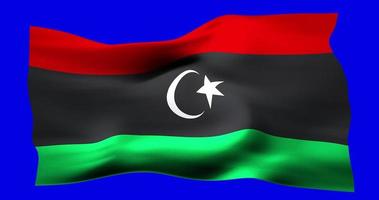 Flag of Libya realistic waving on blue screen. Seamless loop animation with high quality video