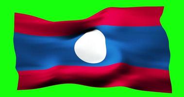 Flag of Laos realistic waving on green screen. Seamless loop animation with high quality video