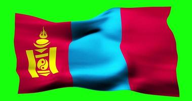 Flag of Mongolia realistic waving on green screen. Seamless loop animation with high quality video