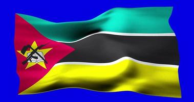 drapeau du mozambique agitant de manière réaliste sur écran bleu. animation en boucle parfaite de haute qualité video