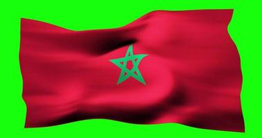 Flag of Morocco realistic waving on green screen. Seamless loop animation with high quality video