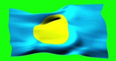 Flag of Palau realistic waving on green screen. Seamless loop animation with high quality video