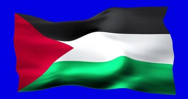 Flag of Palestine realistic waving on blue screen. Seamless loop animation with high quality video