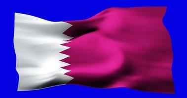 Flag of Qatar realistic waving on blue screen. Seamless loop animation with high quality video